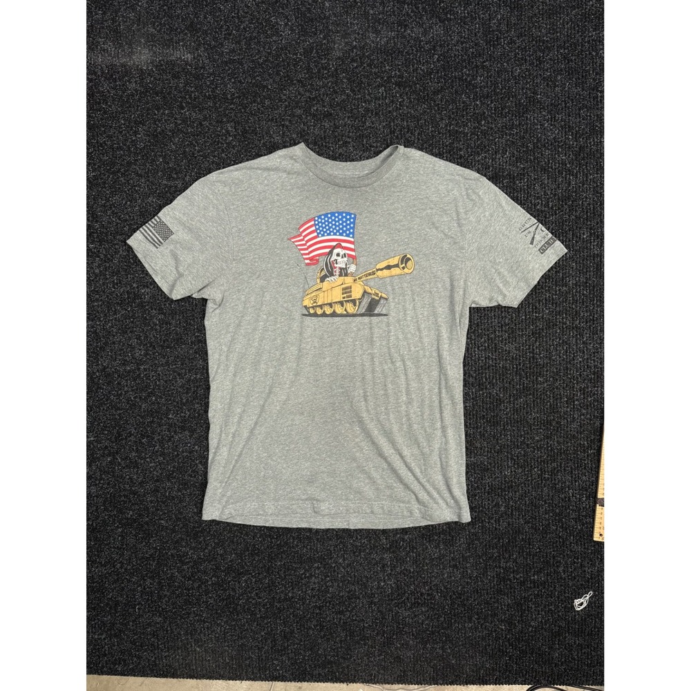 Grunt Style Mens XL Gray Graphic Tee Reaper Tank Size Matters American Flag Tee